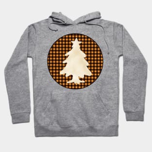 Christmas tree silhouette over a black and orange tile pattern Hoodie